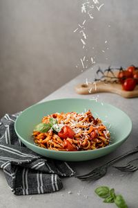 Spaghetti in a bowl on table