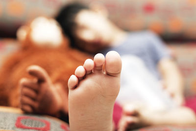 Close-up of boy relaxing at home