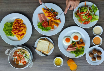 High angle view of food on table