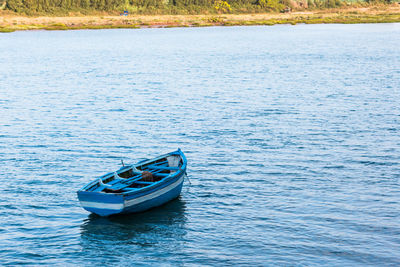 High angle view of boat in sea