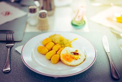 Close-up of food in plate on table