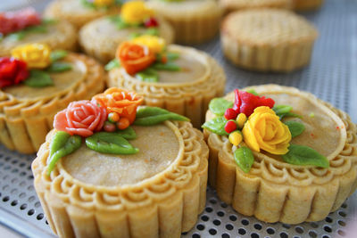 High angle view of cupcakes on table