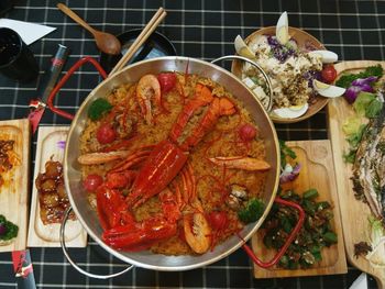 High angle view of food in plate on table