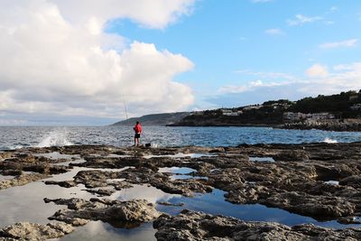 Rear view of man at seaside