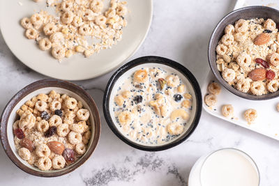 High angle view of breakfast on table