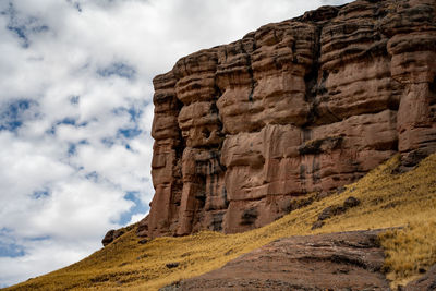 Low angle view of rock formations against sky