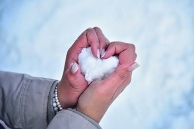 Close-up of hand holding apple against blurred background