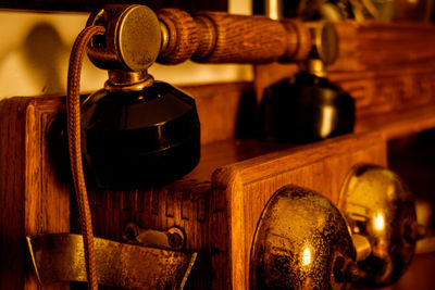 Close-up of old wine bottles