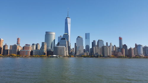 City skyline with river in background