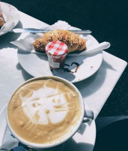 High angle view of breakfast on table