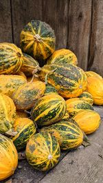 High angle view of pumpkins in market