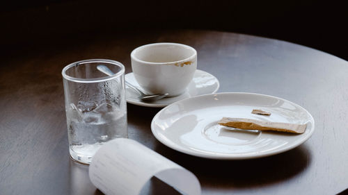 High angle view of coffee cup on table