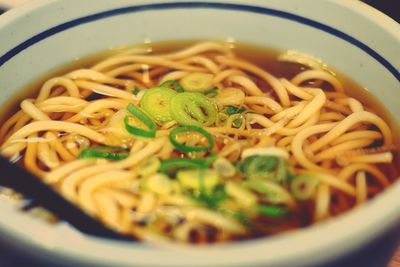 Close-up of noodles served in bowl