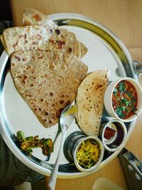 Close-up of served food on table