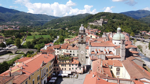 High angle view of townscape against sky