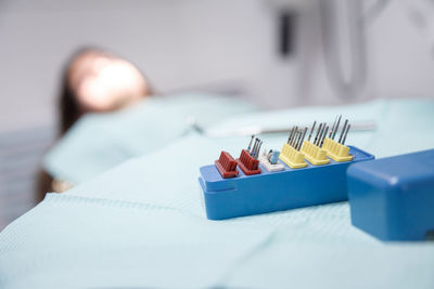 Close-up of woman on table