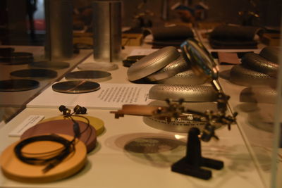 High angle view of electric lamps on table