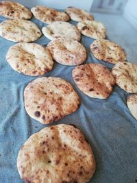 High angle view of cookies on table