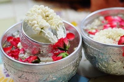 Close-up of salad in bowl on table