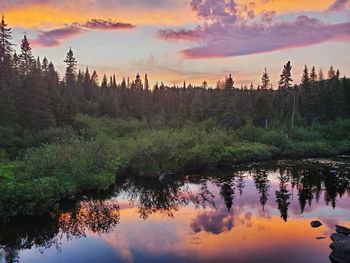 Scenic view of lake against sky at sunset