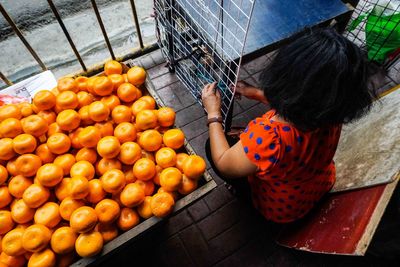 High angle view of fruits for sale in market