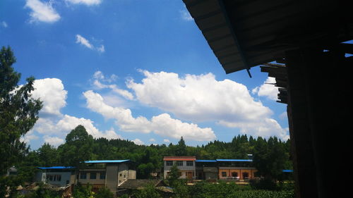 Houses against cloudy sky