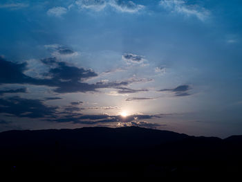 Scenic view of silhouette mountains against sky at sunset