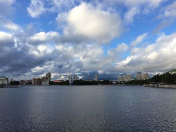 Scenic view of sea against cloudy sky