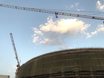 Low angle view of crane against sky