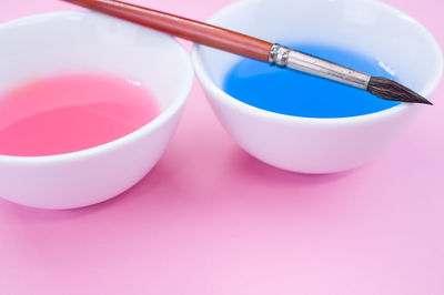 High angle view of blue and table against white background