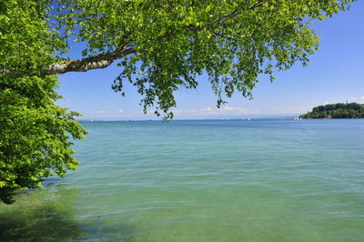 Scenic view of sea against blue sky