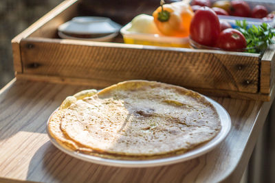 Close-up of breakfast served on table