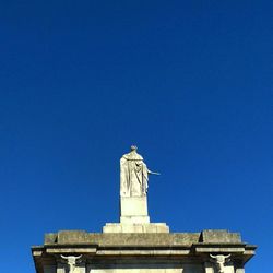 Low angle view of built structure against clear blue sky