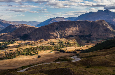 High angle view of mountains against sky