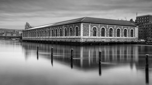 Reflection of building in water