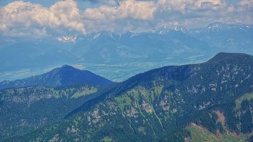 High angle view of mountains against sky