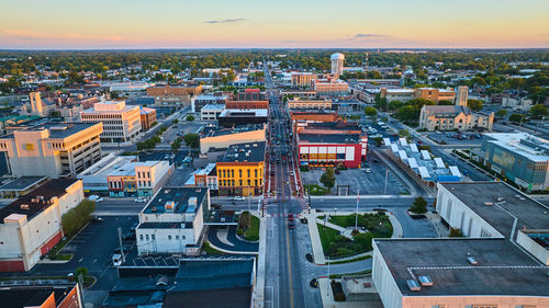 High angle view of buildings in city