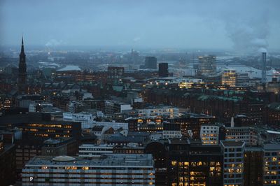 High angle view of buildings in city