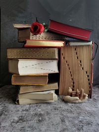 Stack of books on table