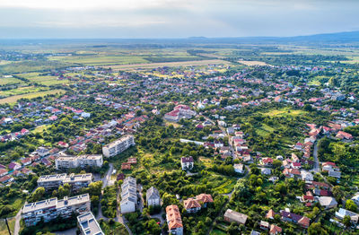 High angle view of townscape against sky