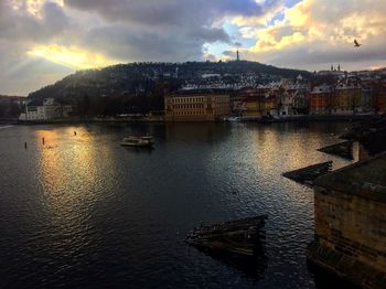 Scenic view of river against dramatic sky