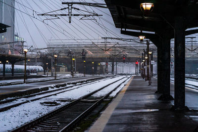 Railroad station platform during winter