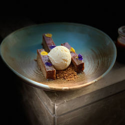 Close-up of ice cream on table