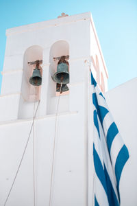 Low angle view of flag against sky mykonos greece