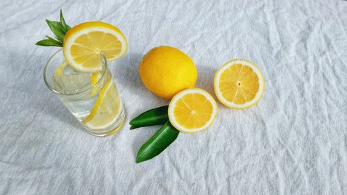 High angle view of fruits in glass