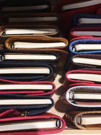 Close-up of multi colored stacked books