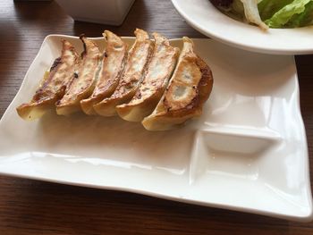 High angle view of dessert in plate on table