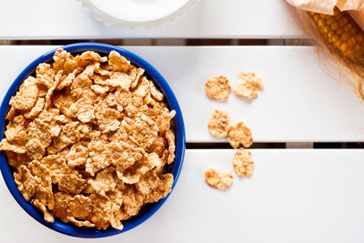 High angle view of breakfast on table