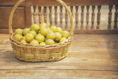 Fruits in basket on table