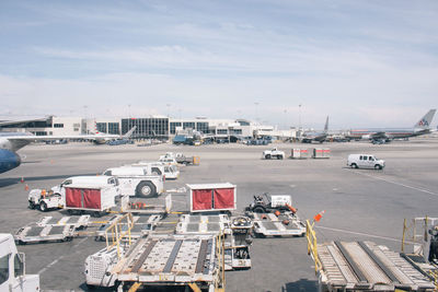 High angle view of airport runway against sky